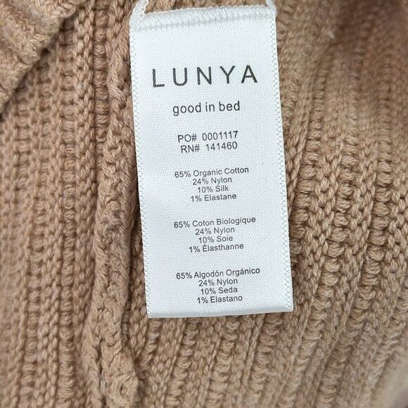 Lunya Brown Knit Reversible V Neck Balloon Sleeve Pullover Sweater Size Small - Picture 8 of 9